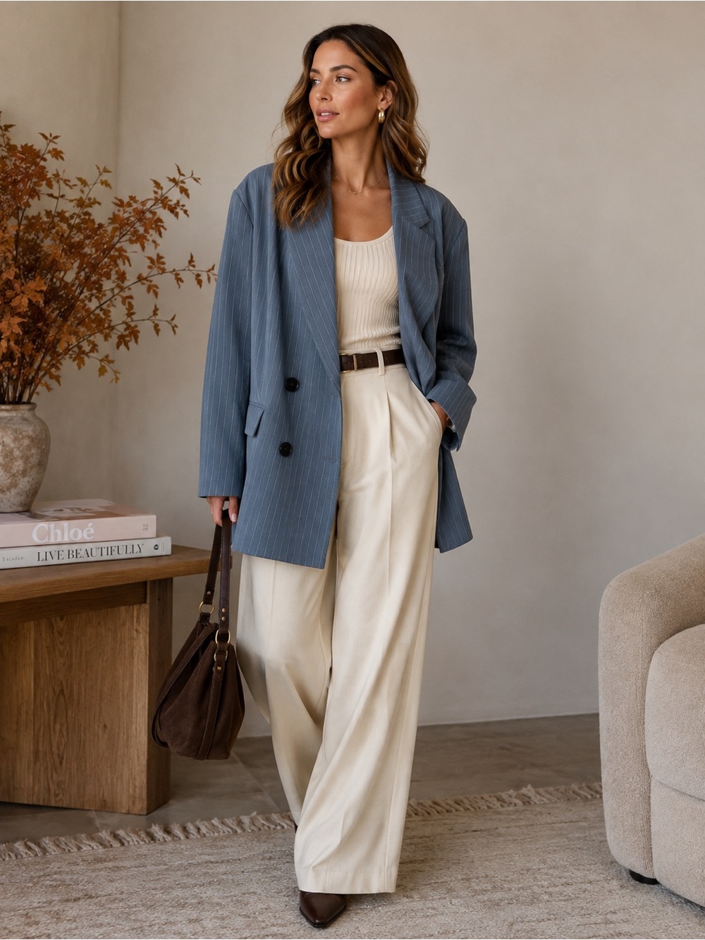 ZARA M Blue Pinstripe Oversized Blazer | Fall 2026 Tailoring